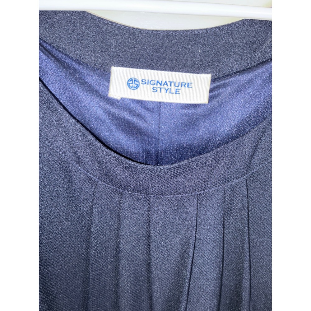 Signature Style Dress Women M Navy Blue Pleated Halter Neck Crepe Lined Mini - Picture 2 of 9